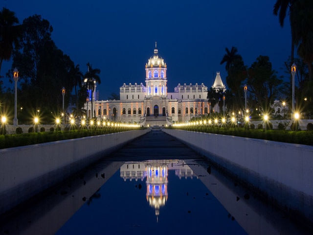 Ujjayanta Palace lit up at night in Tripura